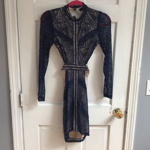 Missguided Navy Long Sleeve Bodycon Dress